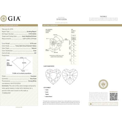 Prírodný farebný diamant s GIA certifikatom srdce fancy dark tmavo sivo zelenožltý 0.70 ct SI2 1825820111_Y9 2
