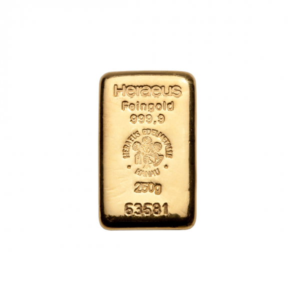 Investičná zlatá tehla 250 g liata Heraeus 87892250