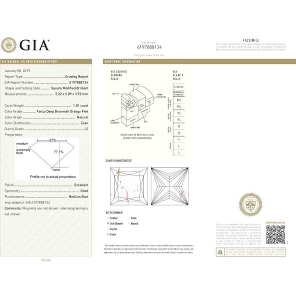 Certifikat GIA pre prirodny farebny diamant princess fancy deep hlboká nahnedlo oranžovo ružový 1 4828890004R8
