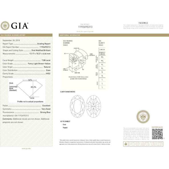 Certifikat GIA pre prirodny farebny diamant oval fancy light hnedo žltý 7 4828280154Y4