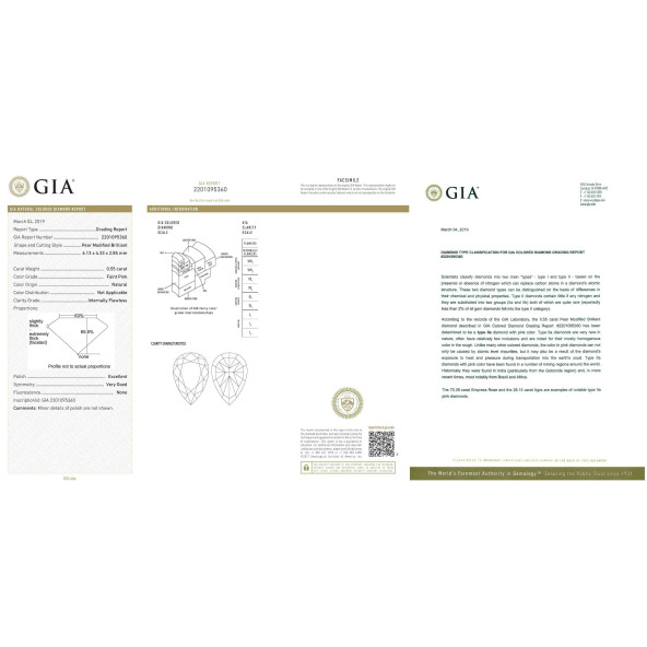 Certifikat GIA pre prirodny farebny diamant slza slabo ružový 0 1829660121R1