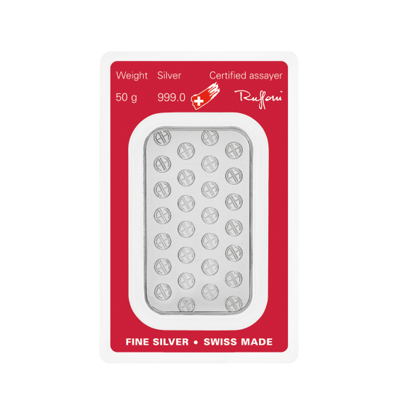 Investičná strieborná tehla 50 g razená Argor Heraeus 80004 (3)