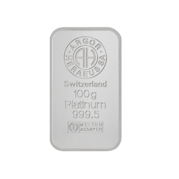 Investičná platinová tehla 100 g razená Argor Heraeus 80257