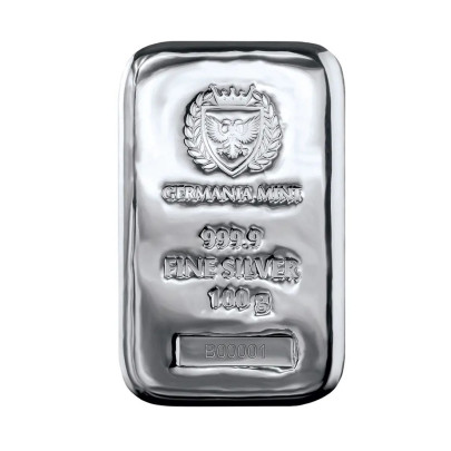 Investičná strieborná tehla 100 g liata Germania Mint AG000016