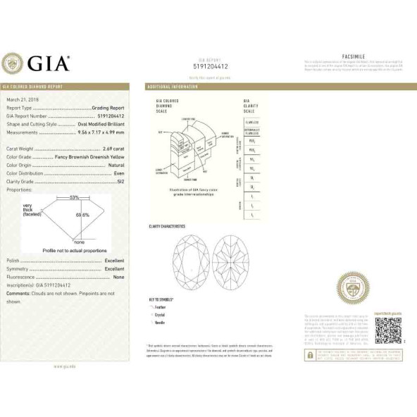 Certifikat GIA pre prirodny farebny diamant oval fancy hnedo-zeleno žltý 2 5826180355Y5