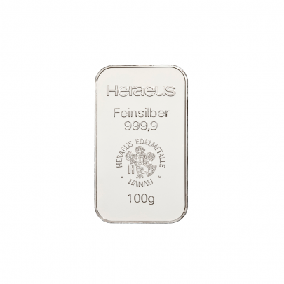 Investičná strieborná tehla 100 g razená Heraeus 87893100