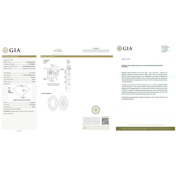 Certifikat GIA pre prirodny farebny diamant oval fancy oranžovo-hnedý 0 4827550234T5