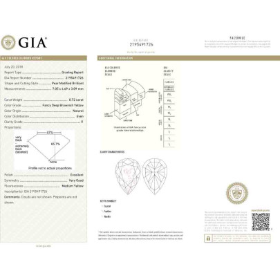 Prírodný farebný diamant s GIA certifikatom slza fancy deep hlboko nahnedlo žltý 0.72 ct I1 2851430022_Y8 2