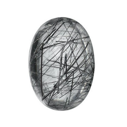 Quartz turmalinovaný čierne ihly ovál 9 x 7 mm 1,92ct Kabošon KROKAATU-9