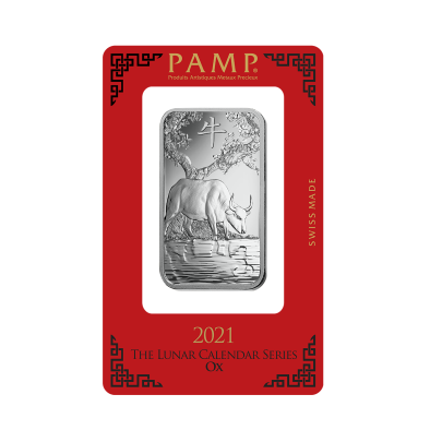 Investičná strieborná tehla 1 oz razená Pamp Lunar Byvol ZAGFS00123 2
