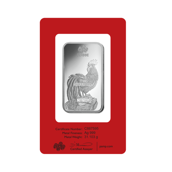Investičná strieborná tehla 1 oz razená Pamp Lunar Kohút AG00RI022SH88 (3)