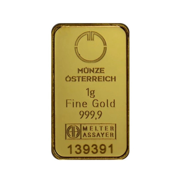 Investičná zlatá tehla 1 g razená Kinegram Münze Österreich 86100001