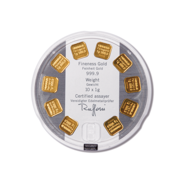 Investičná zlatá tehla 10 x 1 g MultiDisc Heraeus 5009690 (2)