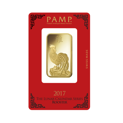 Investičná zlatá tehla 1 oz razená Pamp Lunar Kohút AU00RI022SH88 2