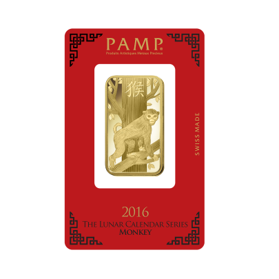 Investičná zlatá tehla 1 oz razená Pamp Lunar Opica AU00RI022SG64 2