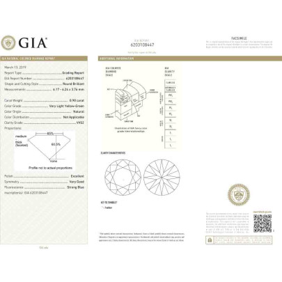 Prírodný farebný diamant s GIA certifikatom okrúhly briliant very light veľmi svetložltý 0.90 ct VVS2 9830010039_Y3 2