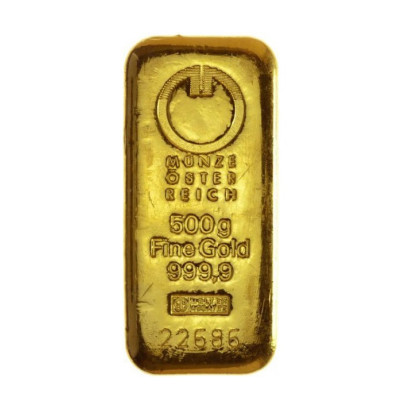 Investičná zlatá tehla 500 g liata Münze Österreich 86100500