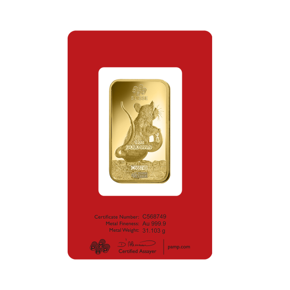 Investičná zlatá tehla 1 oz razená Pamp Lunar Potkan ZAUFS00564 (4)