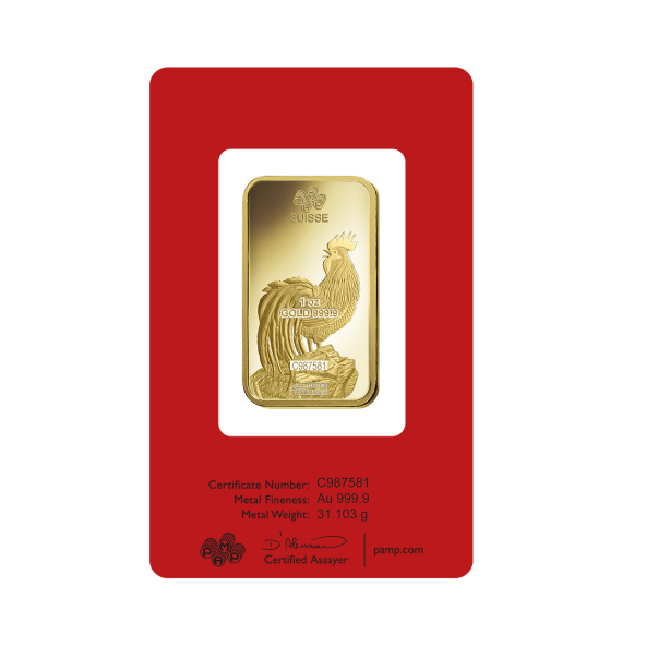 Investičná zlatá tehla 1 oz razená Pamp Lunar Kohút AU00RI022SH88 (4)