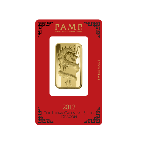Investičná zlatá tehla 1 oz razená Pamp Lunar Drak AU00RI0226B98 (1)