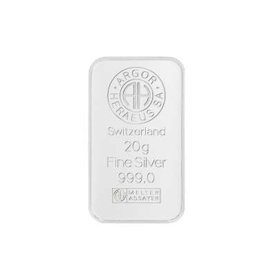 Investičná strieborná tehla 20 g razená Argor Heraeus 80002