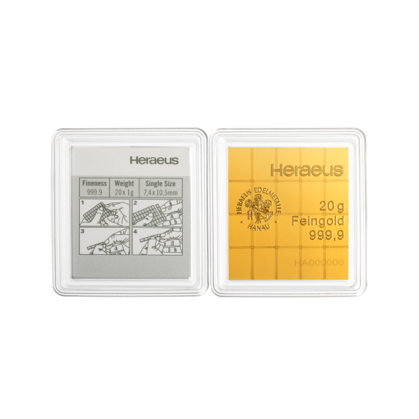 Investičná zlatá tehla 20 x 1 g CombiBar Heraeus 5113428 (4)