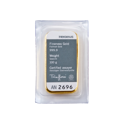Investičná zlatá tehla 100 g liata Heraeus 87892101 2