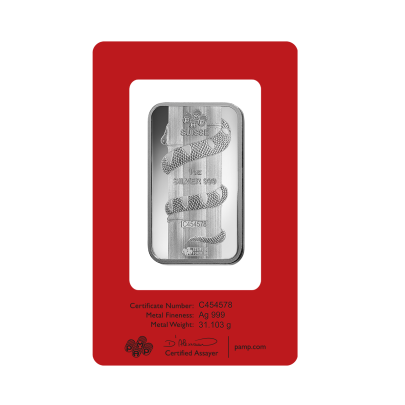 Investičná strieborná tehla 1 oz razená Pamp Lunar Had AG00RI022SD23 2