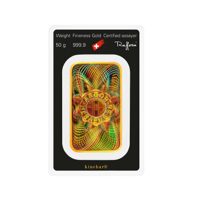 Investičná zlatá tehla 50 g razená Kinebar Argor Heraeus 70008KB 2