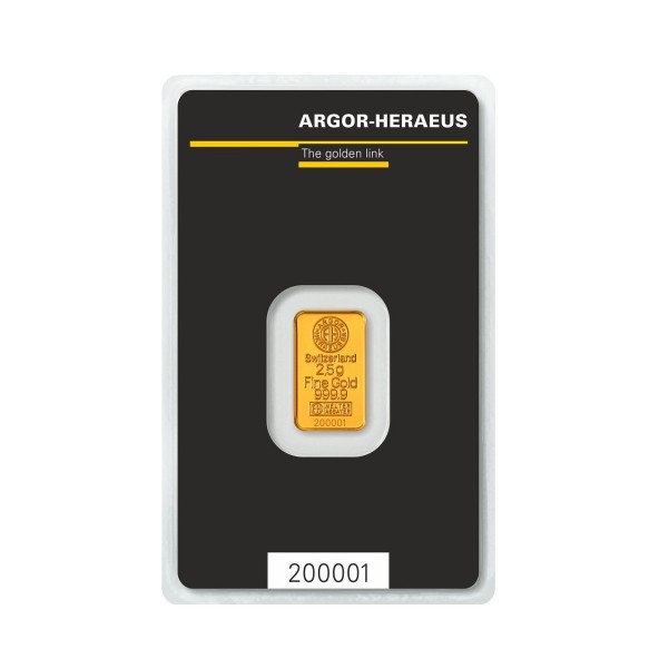 Investičná zlatá tehla 2,5 g razená Argor Heraeus 70003