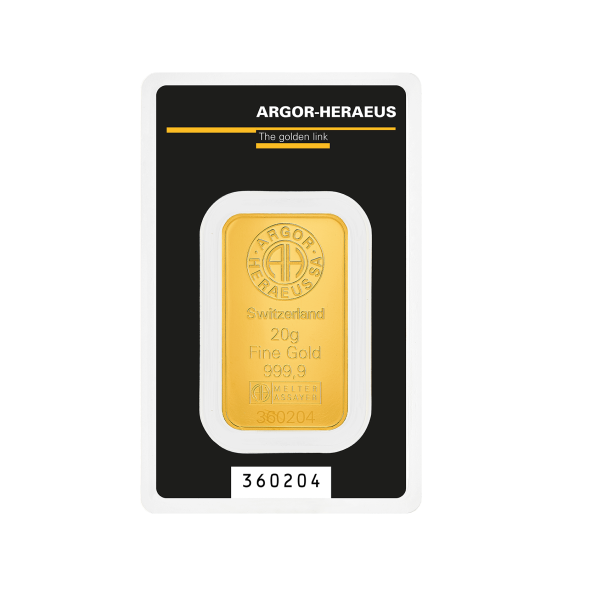 Investičná zlatá tehla 20 g razená Argor Heraeus 70006 (2)