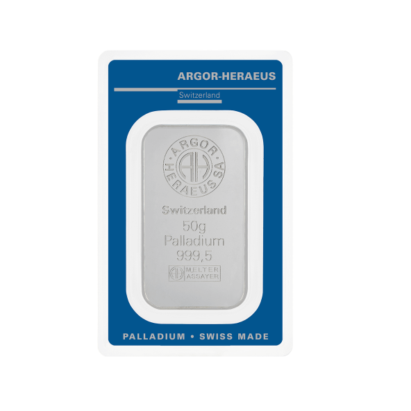 Investičná palladium tehla 50 g razená Argor Heraeus 80206 (2)