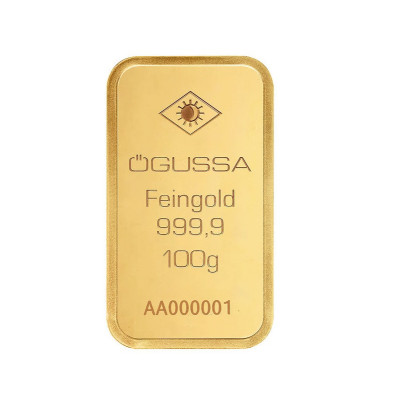 Investičná zlatá tehla 100 g razená Ögussa 1000BPV0100OG