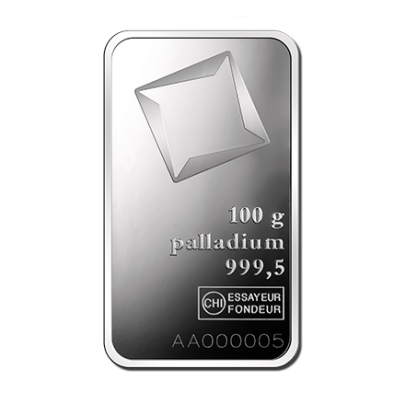 Investičná palladium tehla 100 g razená Valcambi 80103