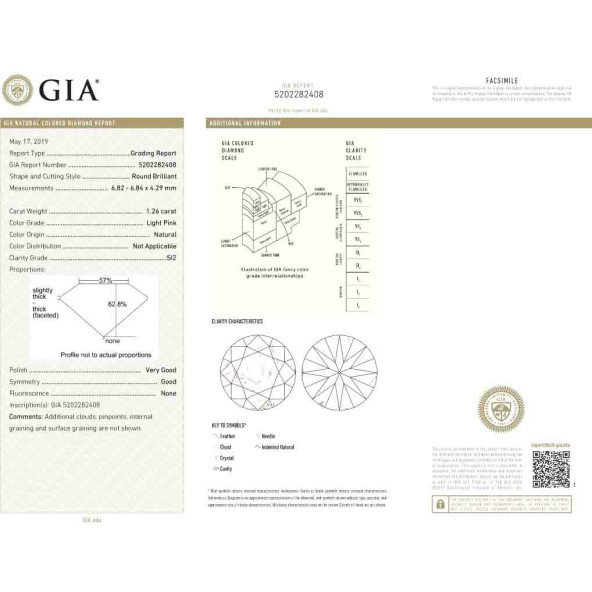 Certifikat GIA pre prirodny farebny diamant okrúhly briliant light svetlo ružový 1 2117080022R3