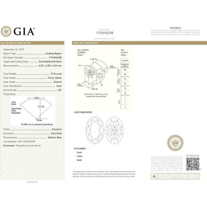 Prírodný farebný diamant s GIA certifikatom oval fancy žltý 0.76 ct SI2 1851600051_Y5 2