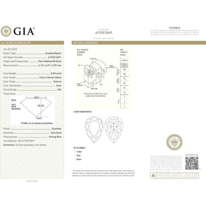 Prírodný farebný diamant s GIA certifikatom slza fancy intense žltý 0.50 ct VS2 6827470166_Y6 2