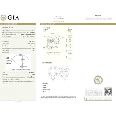 Prírodný farebný diamant s GIA certifikatom slza fancy žltý 0.50 ct SI1 7826710197_Y5 2