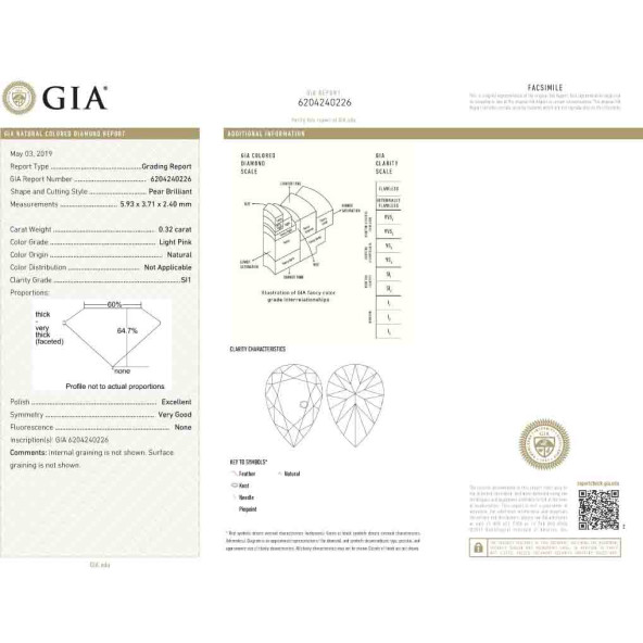 Certifikat GIA pre prirodny farebny diamant slza light svetlo ružový 0 1860380001R3