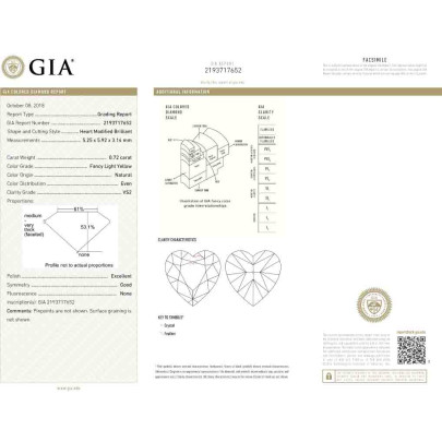 Prírodný farebný diamant s GIA certifikatom srdce fancy light žltý 0.72 ct VS2 2860140022_Y4 2