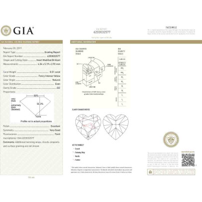 Prírodný farebný diamant s GIA certifikatom srdce fancy intense žltý 0.51 ct SI2 3829540563_Y6 2