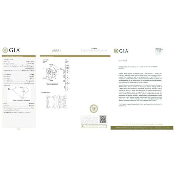 Certifikat GIA pre prirodny farebny diamant radiant light svetlo ružový 0 2829320412R3