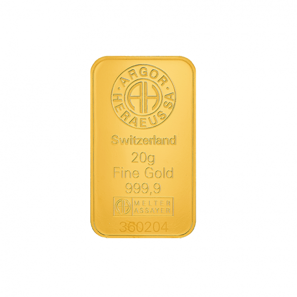Investičná zlatá tehla 20 g razená Argor Heraeus 70006