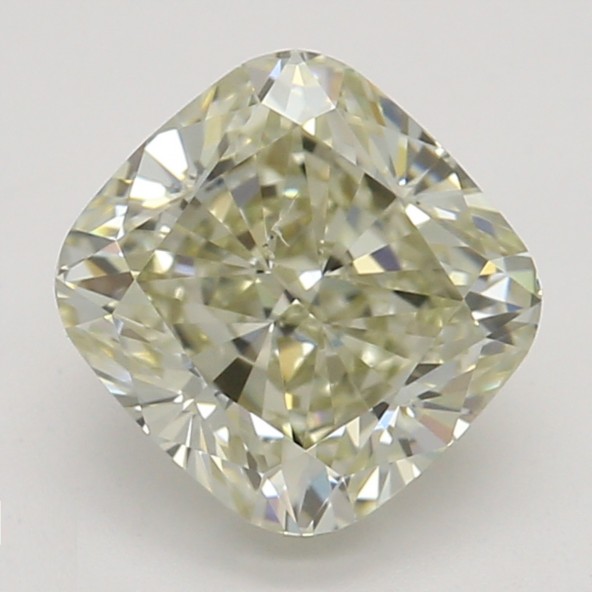Farebný diamant cushion, fancy light hnedasto-zelenkasto žltý, GIA 8871730028 Y4