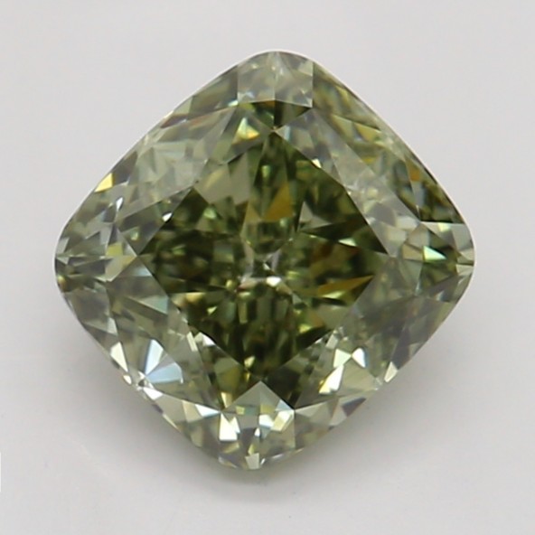 Farebný diamant cushion, fancy dark sivo-žltkasto zelená, GIA 4871890524 G9