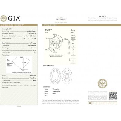 Prírodný farebný diamant s GIA certifikatom oval fancy žltý 0.71 ct SI1 1829220130_Y5 2