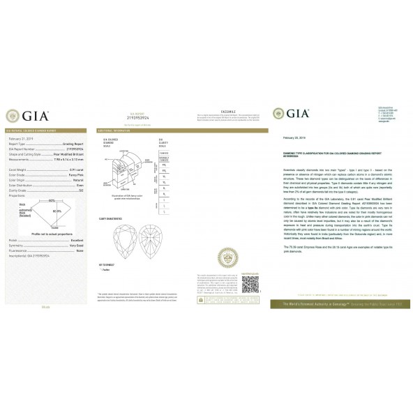 Certifikat GIA pre prirodny farebny diamant slza fancy ružový 0 4828870054R5