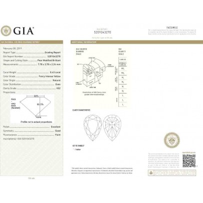Prírodný farebný diamant s GIA certifikatom slza fancy intense žltý 0.43 ct VS2 3824800103_Y6 2