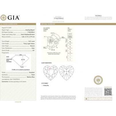 Prírodný farebný diamant s GIA certifikatom srdce fancy light žltý 0.51 ct SI1 6827820066_Y4 2