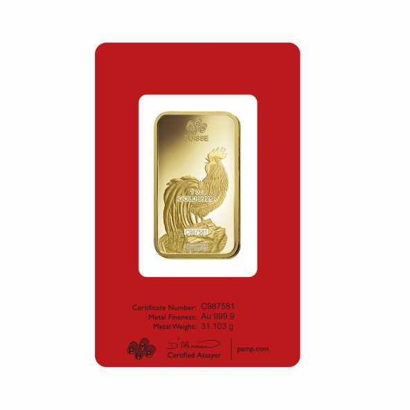 Investičná zlatá tehla 1 oz razená Pamp Lunar Kohút AU00RI022SH88 (4)